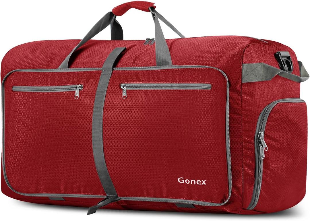 Gonex 40L 60L 80L 100L 150L Large Foldable Travel Duffle Bag with Shoes Compartment, Packable Lightweight Water Repellent Duffel Bag for Camping Gym Weekender Bag (Red)