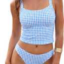 ZAFUL Women's Tankini Swimsuits Tummy Control Swimwear Two Piece Bathing Suits Swim Top with High Waisted Bottom (Blue, S)