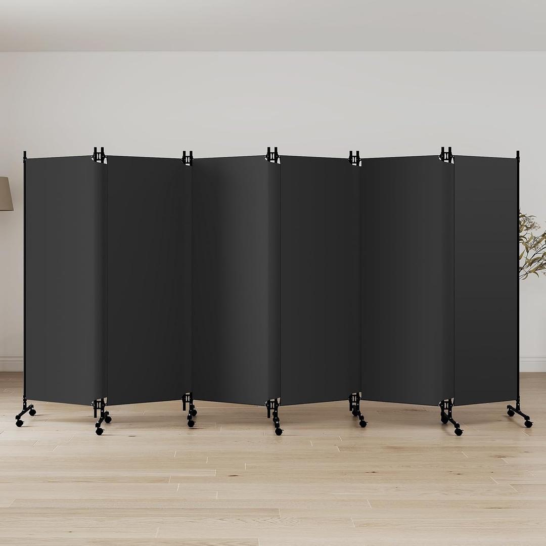 Kokorona 6 Panel Room Divider, 6FT Tall Folding Privacy Screen with Lockable Wheels, Partition Wall Divider for Room Separation, Freestanding Room Partition No-Gap Velcro Design, 147''W x 72''H, Grey