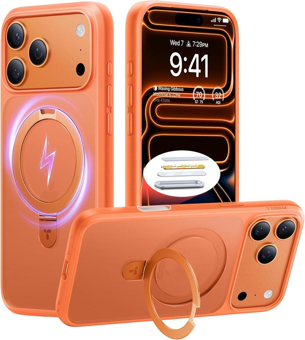 TORRAS for iPhone 17 Pro Max Case with Stand, Camera Control Button, Fit for MagSafe, Military Grade Protection, Translucent Slim Soft Edge Case for iPhone 17 Pro Max 6.9", Orange