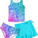 Cutemile Girls Bathing Suit Size 6 Two Piece Swimsuits Blue Unicorn Swimwear Set with Sun Hat UPF 50+ Rash Guard for Hawaiian Vacation 5-6 Years
