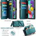 Asuwish Phone Case for Samsung Galaxy A51 4G Zipper Wallet Cover with Tempered Glass Screen Protector and Flip RFID Blocking Cash Card Holder Cell Accessories A 51 M40S 51A A515F S51 Women Girls Green