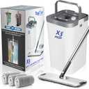 X3 Mop, Separates Dirty and Clean Water, 3-Chamber Design, Flat Mop and Bucket Set, Hands Free Home Floor Cleaning, 3 Reusable Microfiber Mop Pads Included (Original X3 Mop)