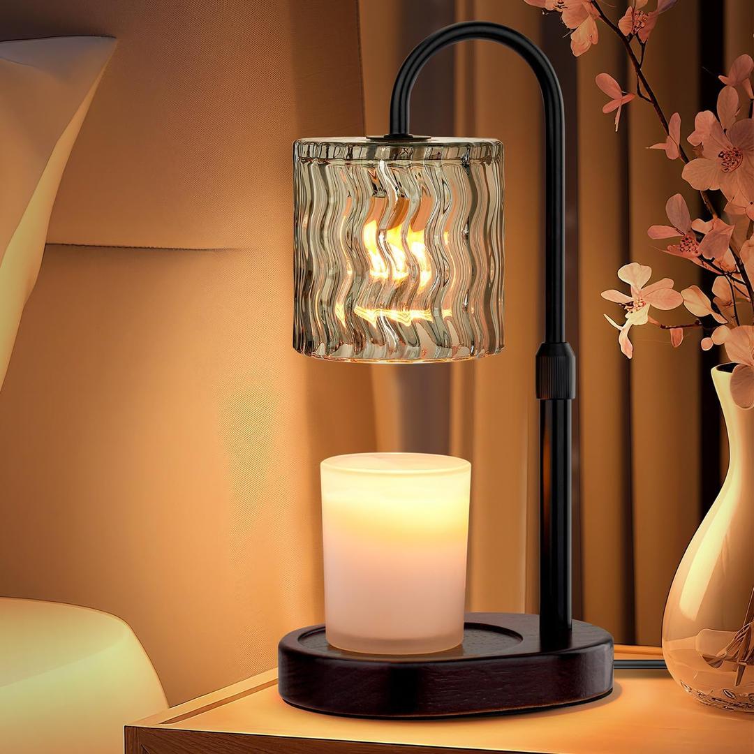 Candle Warmer Lamp Electric Timer: Dimmable Candles Warming Lamps - Height Adjustable Burner Jar - No Flame Scented Melts Wax - All Candle Jars Home Decor Table Light (Gray)