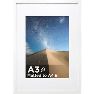 KINLINK A3 Picture Frame White, Wooden Photo Frame Matted A4 with Plexiglass for A4 with Mat or A3 without Mat for Wall Display