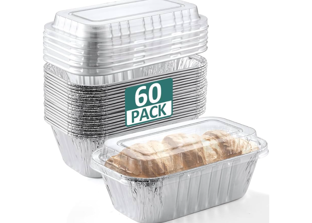 NEEBAKE 60 Pack 6x3.5x2 Disposable Aluminum Loaf Pans with Lids Small-Aluminum-Foil-Pans-Tin-Foil-Baking-Pans-Tin-Trays-Food-Containers-for-Baking-Cakes-Bread-Meat-Loaves