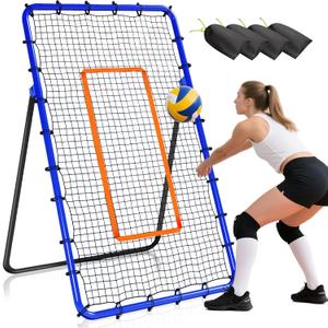 Volleyball Rebounder Net, 5 Angles Volleyball Bounce Back Training Equipment with Durable Sandbags & Metal Stakes for Lacrosse, Baseball, Soccer Practicing - 7x4 Ft (Blue)