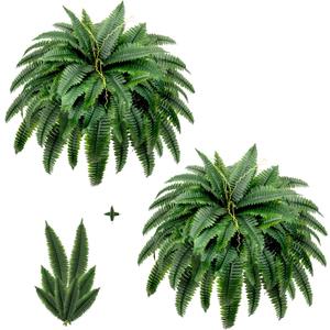 Artificial Boston Fern Bush - Set of 2 45Inch Fake Ferns with 55 Fronds, Large Hanging Faux Plants Decor, UV Resistant Faux Fern Vines Silk Greenery for Outdoor Indoor, Porch, Farms, Patio