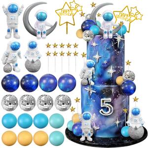 Space Cake Toppers Outer Space Cake Decorations with Balls Stars Astronauts Figurines Planets for Outer Space Theme Birthday