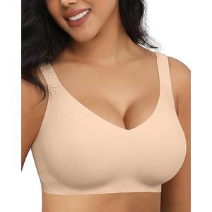 Vertvie Jelly Wireless Bras for Women Push Up Plunge Seamless TShirt Bras No Underwire Supportive Full Coverage Bralettes(Jacquard Nude,L