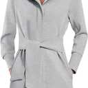 ANRABESS Womens Jacket Belted Casual Long Sleeve Wrap Trench Coat 2025 Spring Trendy Button Up Dressy Outerwear with Pockets (Small, Light Grey)