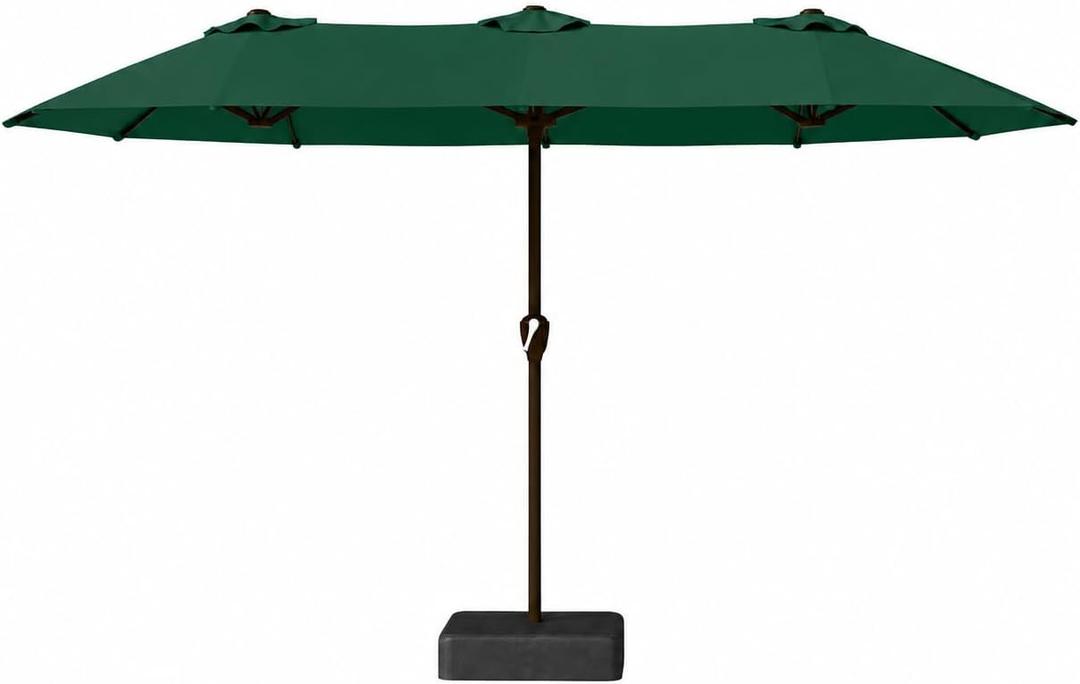 Kingdura 15ft Large Patio Umbrella with Base Included, Double-Sided Rectangle Outdoor Table Umbrella with 12 Reinforced Ribs, Crank Lift for Market Pool Deck Backyard, Dark green