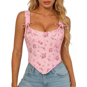 Scarlet Darkness Floral Corset Tops for Women Renaissance Corset Boned Lace Up Bustier Tops, Size 8