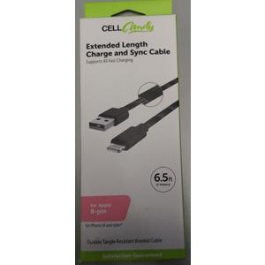 CellCandy 6.5 Feet Braided MFI Black (For Apple 8 pin)