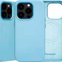 for iPhone 14 Pro Leather Case for Women | Full Grain Genuine Leather| Compatible with MagSafe and Wireless Charging | Metal Buttons Camera Bezel | Slim Fit Drop Scratch Resistant (Azure Blue)