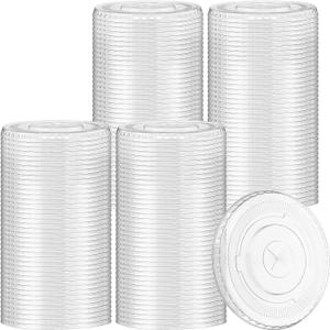 200 Pcs Clear Flat Lids Plastic Disposable PET Cup Lids with Straw Slot Fits for 12 oz, 16 oz, 20 oz and 24 oz Cups for Summer Iced Coffee, Ice Cream, Slush, Milkshake, Party Supplies