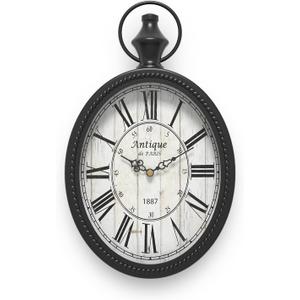 Menterry Small Retro Oval Wall Clock, Antique Old Design, Black Vintage Style, Battery Operated Silent Decor Wall Clocks for Kitchen,Bedroom,Farmhouse,Bathroom (11.2" H x 6.7" W)