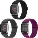 Vodtian Elastic Bands Compatible with Fitbit Versa 2/Versa Watch Band, Adjustable Nylon Braided Bands Replacement Solo Loop Sport Straps Wristband for Women Men (Black+Gray+Purple)