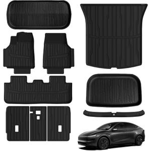 TripleAliners 10PCS Floor Mats Fit for 2026 Tesla Model Y Juniper Set Full Protection All Weather TPE Anti-Slip Custom Fit Floor& Frunk& Trunk& Rear Lower& Backrest Mat& Bumper Guard