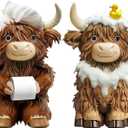 2 Pcs Highland Cow Bathroom Figurines Bathroom Theme Highland Cow Christmas Gnomes Bath Resin Statue Calf Gifts for Christmas Farmhouse Home Garden Kitchen Office Tiered Tray Table Decor
