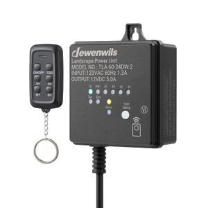 DEWENWILS 60W Low Voltage Landscape Transformer with Remote Control, 120V AC to 12V DC, Dusk to Dawn & Timer, Outdoor Low Voltage Transformer for Spotlight, Garden Light, Pathway Light