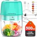 Rechargeable Portable and Cordless Mini Food Processor 300ML with Stainless Steel Blade, Electric Garlic Chopper Vegetable Chopper Blender for Nuts Chili Onion Minced Meat and Spices BPA-Free(Green)