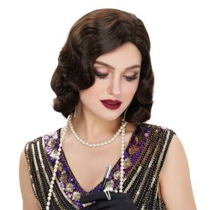 STfantasy Finger Wave Wig 1920s Retro Mid Length Long Curly Synthetic Hair for Women Cosplay Halloween Party Costume (Dark Brown)