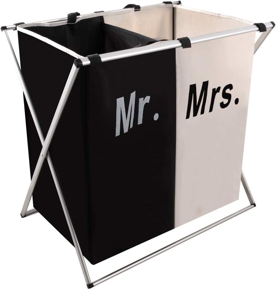 Nicesail Laundry Hamper 2 Section for Husband&Wife Parents or Couple, Clothes Basket Laundry Wedding Gift, Washing Storage Basket with Handle, Waterproof Bag Foldable Aluminum Frame Bathroom Bedroom