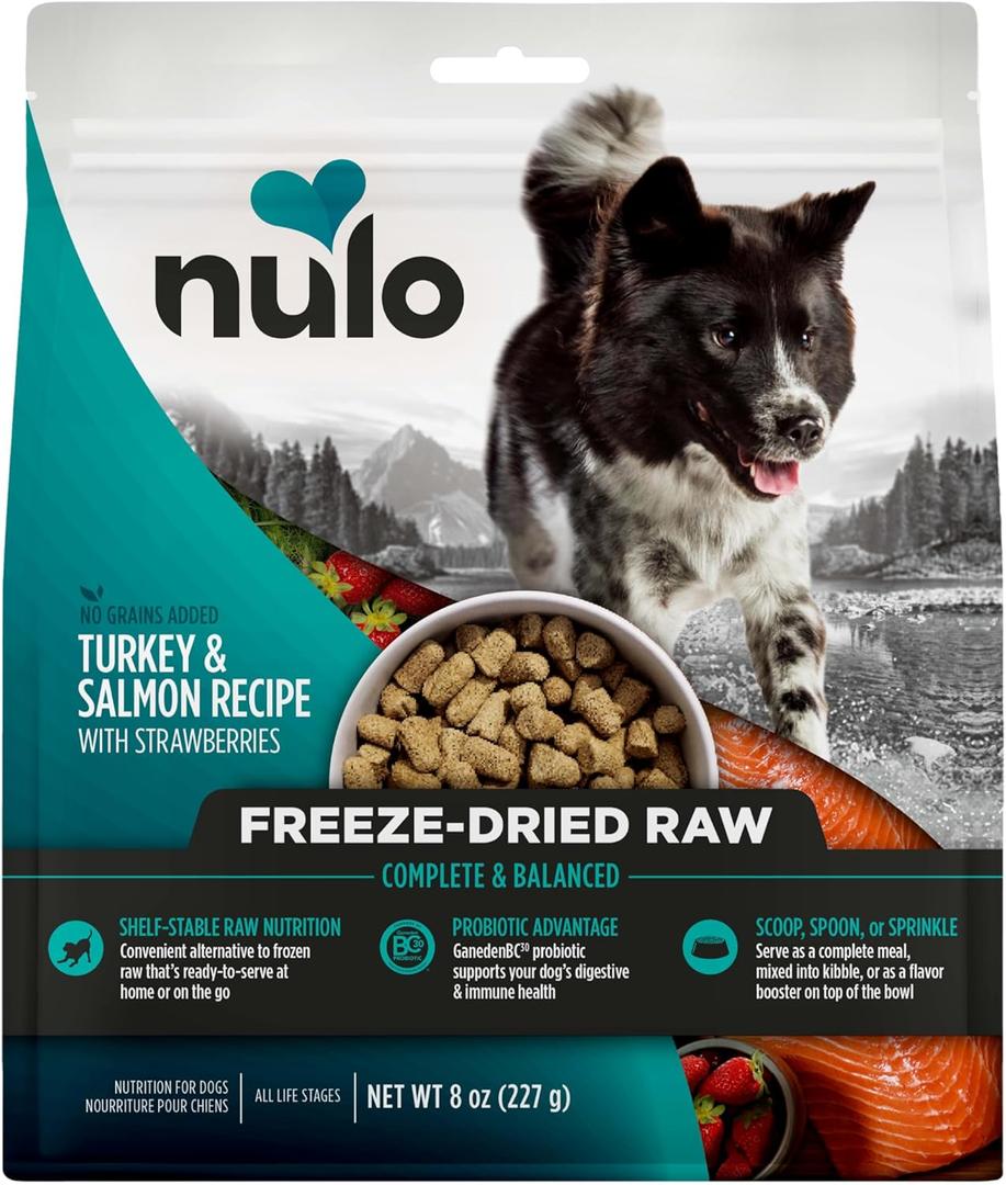 Nulo Freeze-Dried Raw Turkey & Salmon Recipe with Apples Complete and Balanced Dry Dog Food Kibble, 8 Ounce Bag (8 Ounce (Pack of 1))