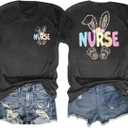 Easter Shirt Women Bunny Nurse Shirts Happy Easter Day Shirt Easter Bunny Graphic T Shirts Cute Bunny Leopard Tops