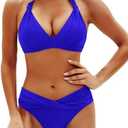 Yonique Women Two Piece Bathing Suits Push Up Bikini Set Halter Swimsuit Vintage Swimwear L
