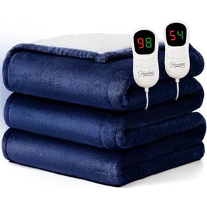 Homemate Electric Heated Blanket Queen Size - 84"x90" Heating Blanket Queen Size Dual Control 1/2/4/6/8 Hours Auto-Off 10 Heat Level Over-Heat Protection Flannel Sherpa ETL Certification