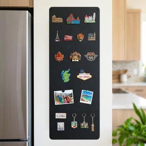 Travel Magnetic Board for Wall: Solution for Non-Magnetic Fridge | 27.6"x 11.8" Matte Black Metal Display Panel for Souvenir Magnets & Photos - Narrow Kitchen Wall Decor for Travelers