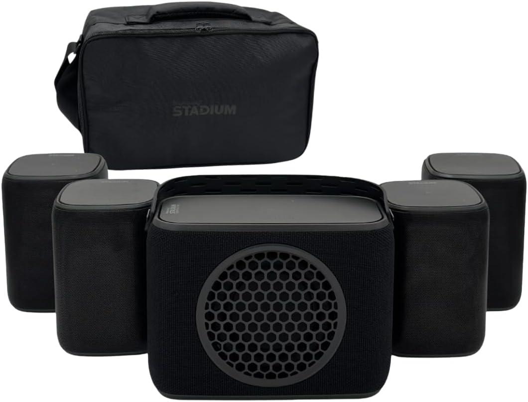Rocksteady Stadium 2.0 4 Bluetooth Speakers, Subwoofer & Carry Bag Bundle. 4 Speakers + Sub + Large Travel Bag | Portable 4+1 Multi-Room System | Up to 30-Hr Battery | 150 ft Range