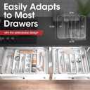 Aujen Silverware Organizer - Expandable Kitchen Drawer Organizer, Adjustable Utensil Organizer, Cutlery Tray for Forks, Knives, Multipurpose Kitchen Organizers and Storage Solution, White, Medium
