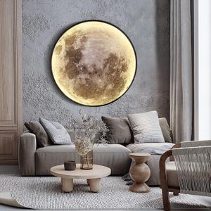 Dimmable Moon Wall Light 31.5 inch Wall Lights with Remote Control Plug-in Modern LED Wall Light, 40W Black Wall Lamp Indoor Wallmounted Ceiling Light Fixture for Hallway Bars Cafes KTV