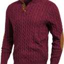 JMIERR Men's Cable Knit Pullover Sweater Casual Long Sleeve Stand Collar Button Knitted Sweaters (XX-Large, Red)