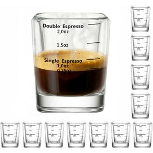 Ruckae Shot Glasses Measuring Cup Set 12 Pack Square Espresso Shot Glasses Liquid Heavy Glass -Incremental Measurement 2oz Shot Glass for Bars and Home Use (Transparent)