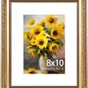 JCJMY 8x10 Vintage Picture Frame with 5x7 Mat, Elegant Retro 8 by 10 Photo Frame with Shatter-Resistant Plexiglass for Wall or Tabletop Display, Gallery Decor & Gift, Gold, 1 Pack