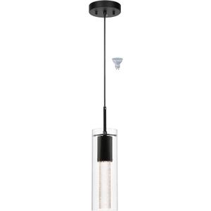 XiNBEi Lighting Pendant Lighting, Modern 1 Light Mini Hanging Kitchen Island Pendant Light with LED Bulb & Bubble Crystal Black Finish XB-P1110-MB