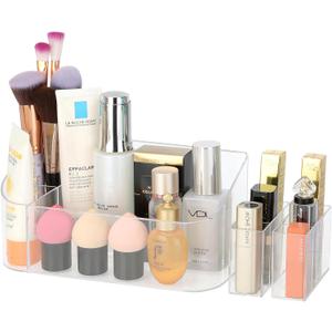 Clear Makeup Tray Holder Organizer Cosmetic Display Case, Small Makeup Organizer for Vanity Bathroom Counter Countertop Tabletop Desktop Vanity Drawers (Clear)