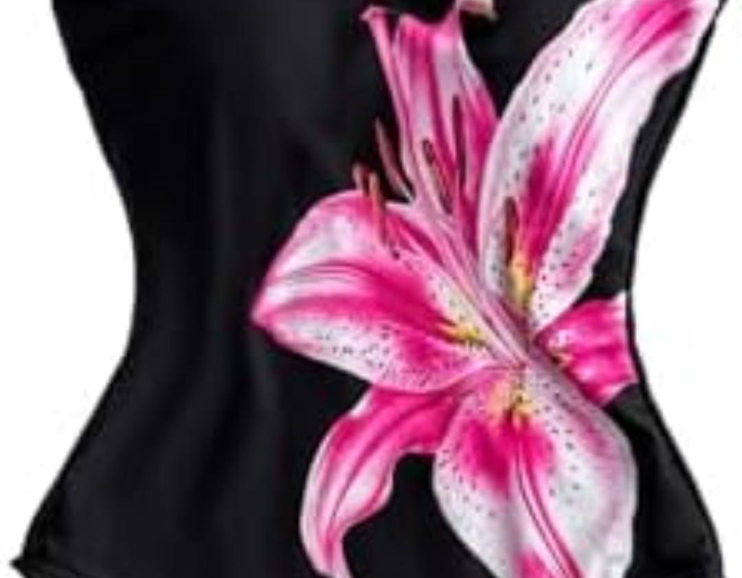 SOLY HUX Girl's One Piece Swimsuits Floral Tie Shoulder Bathing Suit Summer Beach Vacation Clothes, 16 Years Old