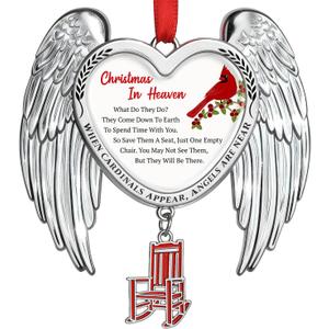 Christmas in Heaven Memorial Christmas Ornament, Angel Wings Memorial Ornament - Cardinal Memorial Ornaments Gifts for Loss of Loved One, Memorial Keepsake Gifts for Grandma, Grandpa, Mom, Dad