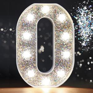 Pooqla LED Marquee Letter Lights, Light Up Silver Letters Glitter Alphabet Sign Battery Powered for Night Light Birthday Party Wedding Girls Gifts Home Bar Christmas Decoration, Silver Letter O