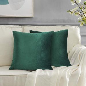 GIGIZAZA Decorative Couch Forest Green Pillow Covers,Set of 2 Throw Pillow Cushion Covers 24x24,Square Sofa Velvet Pillow Cases