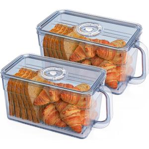 2 PCS Bread Box for Homemade Bread Airtight Bread Boxes for Kitchen Counter, Time Recording Bread Storage Container with Handle Grey