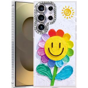 2 x Compatible with Samsung Galaxy S22 Ultra Case,with [Shockproof Protective][Camera Protection] Cute Rainbow Flower Aesthetic Phone Cover Anti-Yellowing Soft Slim Cover for Women Girl-White, (Mix)
