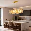 LIGHTDAMY Modern Crystal Chandeliers for Dining Room Light Fixture | 45" 11-Light Large Gold Crystal Chandeliers Over Table | Kitchen Island Lighting with Glass Cover for Living Dining Room Kitchen