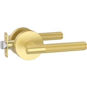 Asidrama 1 Pack Passage Gold Door Handles, Door Lever with Door Knobs Indoor for Bedroom or Bathroom, Heavy Duty Brushed Gold Door Handles Interior with Locks for Left Right Sided Doors