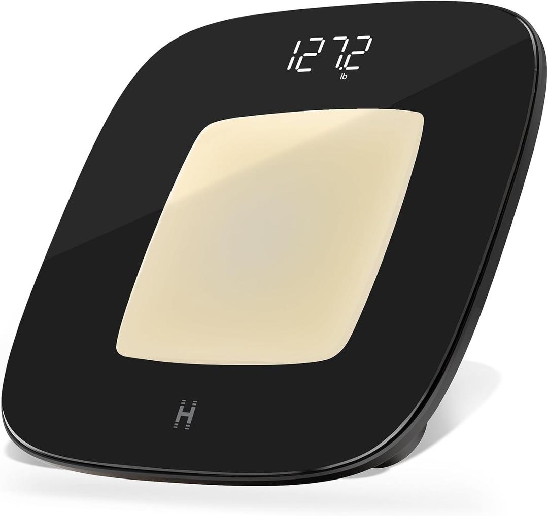 Homedics Digital Bathroom Scale, Motion-Sensing Ambient Center Illumination, Sleek Tempered Glass, High-Precision Weight Measurement Up to 400 lbs, Sustainable Design, Black